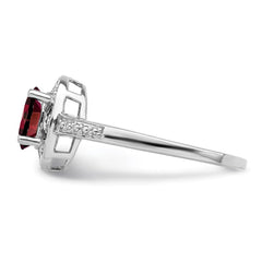 Sterling Silver Rhodium-plated Diam. & Garnet Ring - 6