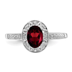 Sterling Silver Rhodium-plated Diam. & Garnet Ring - 10