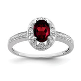 Sterling Silver Rhodium-plated Diam. & Garnet Ring - 10