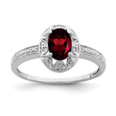 Sterling Silver Rhodium-plated Diam. & Garnet Ring - 18