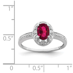 Sterling Silver Rhodium-plated Diam. & Created Ruby Ring - 17