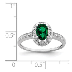 Sterling Silver Rhodium-plated Diam. & Created Emerald Ring - 18