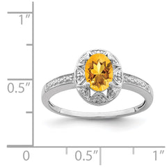 Sterling Silver Rhodium-plated Diam. & Citrine Ring - 9