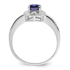 Sterling Silver Rhodium-plated Diam. & Created Sapphire Ring - 8