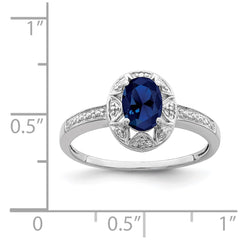 Sterling Silver Rhodium-plated Diam. & Created Sapphire Ring - 6
