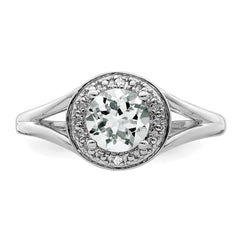 Sterling Silver Rhodium-plated Diam. & White Topaz Ring - 9