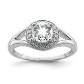 Sterling Silver Rhodium-plated Diam. & White Topaz Ring - 9