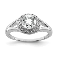 Sterling Silver Rhodium-plated Diam. & White Topaz Ring - 10