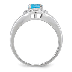 Sterling Silver Rhodium-plated Diam. & Blue Topaz Ring - 3