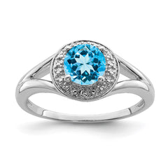 Sterling Silver Rhodium-plated Diam. & Blue Topaz Ring - 3