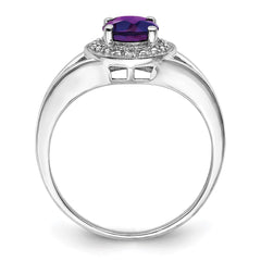 Sterling Silver Rhodium-plated Diam. & Amethyst Ring - 6
