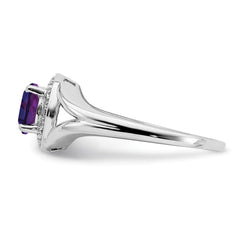 Sterling Silver Rhodium-plated Diam. & Amethyst Ring - 7