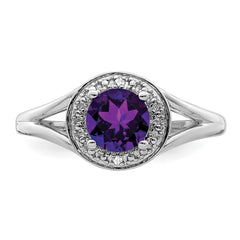 Sterling Silver Rhodium-plated Diam. & Amethyst Ring - 3
