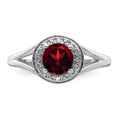 Sterling Silver Rhodium-plated Diam. & Garnet Ring - 3