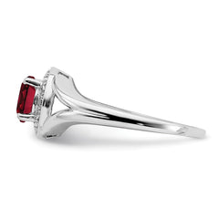 Sterling Silver Rhodium-plated Diam. & Created Ruby Ring - 12