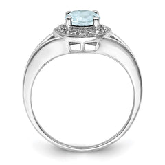 Sterling Silver Rhodium-plated Diam. & Aquamarine Ring - 8