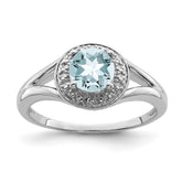 Sterling Silver Rhodium-plated Diam. & Aquamarine Ring - 8