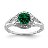 Sterling Silver Rhodium-plated Diam. & Created Emerald Ring - 12