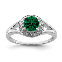 Sterling Silver Rhodium-plated Diam. & Created Emerald Ring - 12