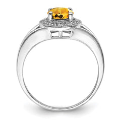 Sterling Silver Rhodium-plated Diam. & Citrine Ring - 8