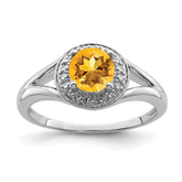 Sterling Silver Rhodium-plated Diam. & Citrine Ring - 3