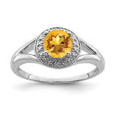 Sterling Silver Rhodium-plated Diam. & Citrine Ring - 7