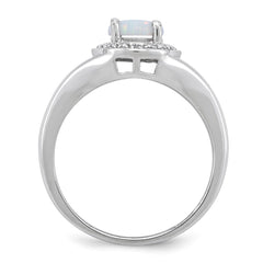 Sterling Silver Rhodium-plated Diam. & Created Opal Ring - 10
