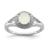 Sterling Silver Rhodium-plated Diam. & Created Opal Ring - 6
