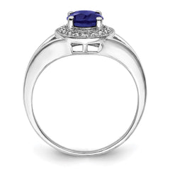 Sterling Silver Rhodium-plated Diam. & Created Sapphire Ring - 5
