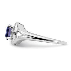 Sterling Silver Rhodium-plated Diam. & Created Sapphire Ring - 16