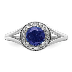 Sterling Silver Rhodium-plated Diam. & Created Sapphire Ring - 14