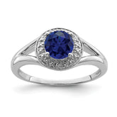 Sterling Silver Rhodium-plated Diam. & Created Sapphire Ring - 14
