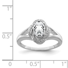 Sterling Silver Rhodium-plated Diam. & White Topaz Ring - 5