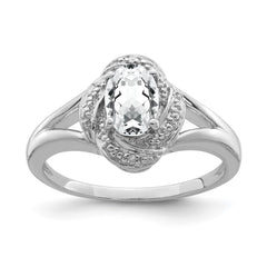 Sterling Silver Rhodium-plated Diam. & White Topaz Ring - 5