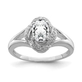 Sterling Silver Rhodium-plated Diam. & White Topaz Ring - 7