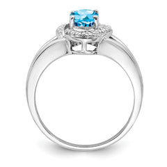 Sterling Silver Rhodium-plated Diam. & Blue Topaz Ring - 8