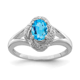 Sterling Silver Rhodium-plated Diam. & Blue Topaz Ring - 9