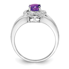 Sterling Silver Rhodium-plated Diam. & Amethyst Ring - 16