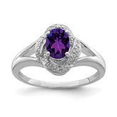Sterling Silver Rhodium-plated Diam. & Amethyst Ring - 11