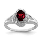 Sterling Silver Rhodium-plated Diam. & Garnet Ring - 12