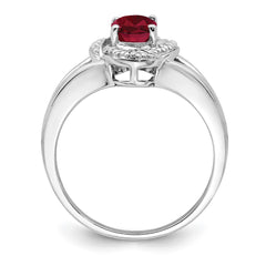 Sterling Silver Rhodium-plated Diam. & Created Ruby Ring - 5