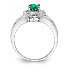 Sterling Silver Rhodium-plated Diam. & Created Emerald Ring - 17