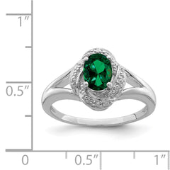 Sterling Silver Rhodium-plated Diam. & Created Emerald Ring - 16