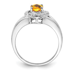 Sterling Silver Rhodium-plated Diam. & Citrine Ring - 14