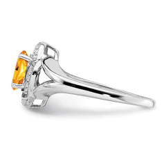 Sterling Silver Rhodium-plated Diam. & Citrine Ring - 13