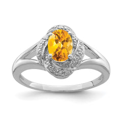 Sterling Silver Rhodium-plated Diam. & Citrine Ring - 11
