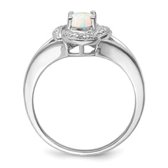 Sterling Silver Rhodium-plated Diam. & Created Opal Ring - 12