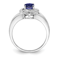 Sterling Silver Rhodium-plated Diam. & Created Sapphire Ring - 12