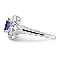 Sterling Silver Rhodium-plated Diam. & Created Sapphire Ring - 10