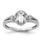 Sterling Silver Rhodium-plated White Topaz & Diam. Ring - 14